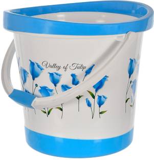 KUBER INDUSTRIES Tulip Flower Unbreakable Strong Bathroom Bucket With Handle,(Blue White) 18 L Plastic Bucket
