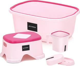 ACTIONWARE Bathroom Set 20L Tub, Stool, Square Stool, Patlo, 1.5L/1L Mug ,Soap Stand 20 L Plastic Bucket