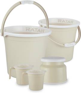 RATAN Plastic Bath Set of 5 Combo 20L Bucket x 1, 25L Bucket x 1, Stool x 1, 1L Mug x2 25 L Plastic Bucket