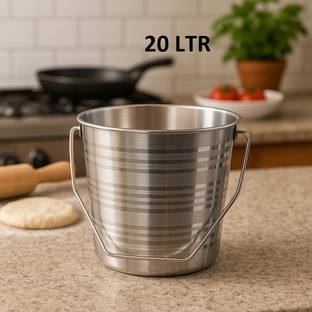 VS Enterprises Multipurpose Stainless Steel Leak Proof Heavy Duty Silver Bucket with Handle 20 L Steel Bucket
