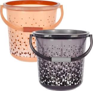 KUBER INDUSTRIES Unbreakable Plastic Triangle Print Bucket With Handle 18Ltr PackOf 2(Black&Brown 18 L Plastic Bucket