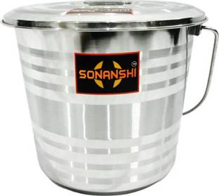 Sonanshi Stainless Steel Water Bucket with LID (Jointless Bucket) 14 L Steel Bucket