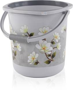 HOMESTIC 18 Ltr Plastic Bucket for Bathroom | Floral Print - Grey 18 L Plastic Bucket