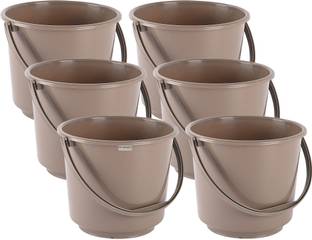 HOMESTIC Pack of 6 Multi-Purpose Small Bucket for Mopping | 5 Ltr | Plain Brown 5 L Plastic Bucket