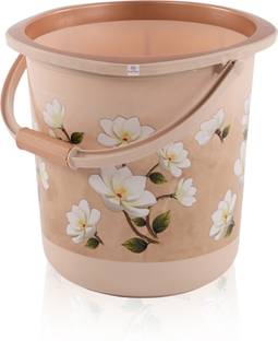 Heart Home 18 Ltr Plastic Bucket for Bathroom | Floral Print - Brown 18 L Plastic Bucket