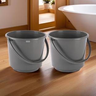 HOMESTIC Pack of 2 Multi-Purpose Small Bucket for Mopping | 5 Ltr | Plain Grey 5 L Plastic Bucket