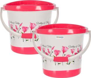 HOMESTIC Plastic Tulip Flower Unbreakable Bathroom Bucket ,18 Ltr,Pack of 2 (Pink White) 18 L Plastic Bucket