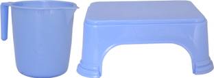 KUBER INDUSTRIES 2 Pieces Unbreakable Virgin Plastic Multipurpose Bathroom Stool & Mug Set 1 L Plastic Bucket