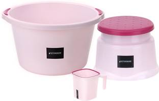 ACTIONWARE Heavy Plastic Bathroom Set - 25L Mega Tub, 1.5L Mug & Stool Combo | 25 L Plastic Bucket