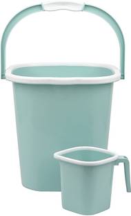 AK HUB New Funk Square Double Moulded Bucket with Mug (18 L Bucket + 1.5 L Mug) - 18 L Plastic Bucket