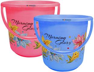 HOMESTIC Floral Print Unbreakable Strong Plastic Bathroom Bucket|Pack of 2 (Blue & Pink) 16 L Plastic Bucket