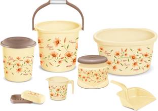 MILTON Elegance Waste Paper Plastic Bath Set of 7 , Elegance 18 L Plastic Bucket