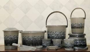 Veksin 11 pcs Bathroom Accessories Set ,Mug,Stool,Soap Case,Tub and Dustbin 20 L Plastic Bucket