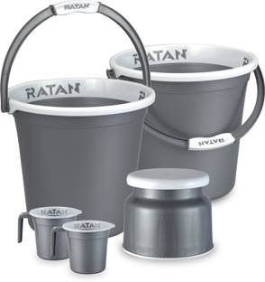 RATAN Plastic Bathroom Set of 5 Combo 18L Bucket x 2, Stool x 1, 1L Mug x 2 18 L Plastic Bucket