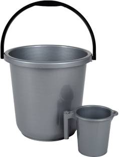 AK HUB Standard Unbreakable Plastic Bucket with Mug ( Grey ) 16 L Plastic Bucket