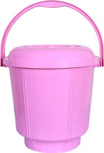 KUBER INDUSTRIES Plastic Durable Strong Bathroom Bucket With Lid And Handle. 13 Ltr (Pink) 13 L Plastic Bucket