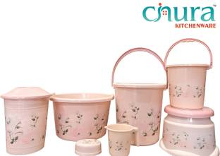 Cinura Kitchenware Bathroomset 7 piece accessories plastic Hevy and Large Capacity bathset 20 L Plastic Bucket