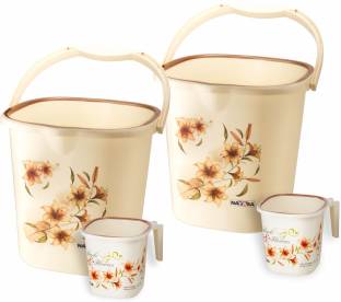 NAYASA Square Ring Deluxe 4 Pcs Bath Set (2 Pc BKT 25 L + 2 Pcs Mug 1.5 L) 25 L Plastic Bucket