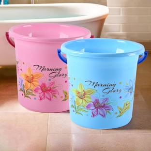 KUBER INDUSTRIES (Pack of 2) Plastic Printed Water Bucket for Bathroom (18 LTR) Blue & Pink 18 L Plastic Bucket