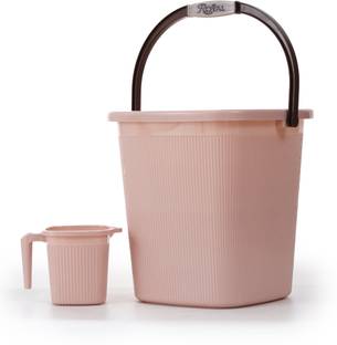 wiaa Bucket & Mug Bathroom Combo Set | Set of 2 | Plastic Bucket with Mug-Light Brown 25 L Plastic Bucket