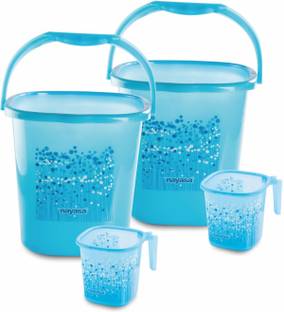 NAYASA Funk Square 4 Pcs Bath Set | Sturdy and Durable | 2 Bucket 25 L+2 Mug 1.5 | 25 L Plastic Bucket
