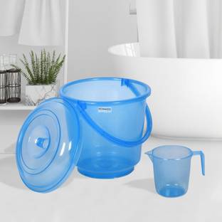 HOMESTIC Bucket & Mug Bathroom Combo Set|Set of 2|Transparent Blue 13 L Plastic Bucket