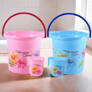 KUBER INDUSTRIES (Set of 4) Bucket-18 L & Mug-500 ml Bath Combo Set (Each 1 Pieces) Blue & Pink 18 L Plastic Bucket