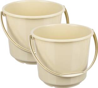 KUBER INDUSTRIES Plastic Bucket for Cleaning & Storage|Plain Bucket|5 LTR|Pack of 2|Beige 5 L Plastic Bucket
