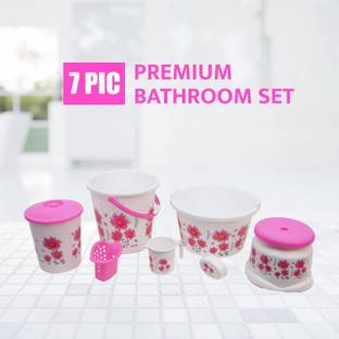 himalay thermoplast 7PC Set White-Pink 25 L Plastic Bucket
