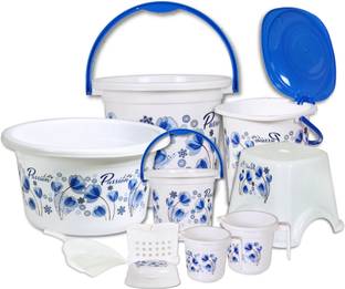 Novelty Store Bathroom Set of 10, Balti 16L & 5L,Tub 18L, Dustbin 7L, 2pc Mug Bucket 16 L Plastic Bucket