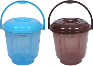 HOMESTIC Colorful Homeware Bucket,13 Litre,Pack of 2 (Sky Blue & Brown) 13 L Plastic Bucket