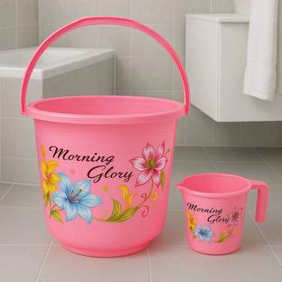 HOMESTIC 2 Pieces Virgin Plastic Bathroom Bucket With Mug Set 16 L Plastic Bucket