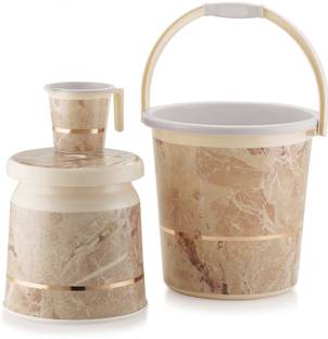 Liza Combo of 3pc Bathroom Set Bucket, Mug & Stool for Home, Kitchen & Bathroom 20 L Plastic Bucket