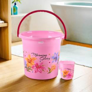 HOMESTIC (Set of 2) Bathroom Bucket-18 L & Mug-500 ml Bathing Combo Set | Pink 18 L Plastic Bucket