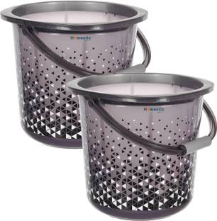 HOMESTIC Pack of 2 Tinted Print Plastic Bucket For Home With Strong Handle, 24 litre 24 L Plastic Bucket