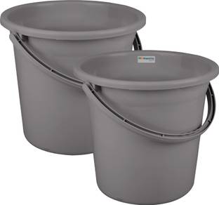 HOMESTIC Plastic Strong Bucket for Bathroom for Bathing|18 LTR|Pack of 2|Gray 18 L Plastic Bucket