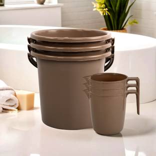 KUBER INDUSTRIES Bucket & Mug Bathroom Combo Set|Set of 6|Brown 18 L Plastic Bucket
