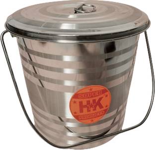 Super HK Stainless Steel Storage Jointless Leak Proof Water Bucket with LID 18 L Steel Bucket