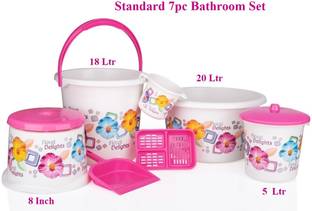 HASHONE Printed 7 Pieces Plastic Bathroom Bucket Set 20 L Plastic Bucket
