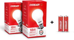Eveready 10W LED Bulb Pack of 2 with Free 2 Batteries