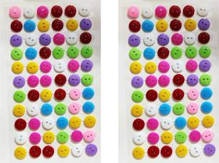 Dhinchak Multicolor Self-Adhesive Button Stickers Set of 2 Sheets (132 Buttons) Plastic Buttons
