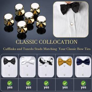 THANU'S CRAFT Gold Plated White Stone Formal Shirt Buttons Tuxedo Cufflink Studs Kurta Button Metal Buttons