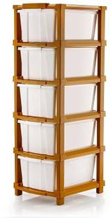 ASHLAS 5 Plastic Modular Drawer System for Home, Office Free Standing Chest of Drawers PP Collapsible Wardrobe