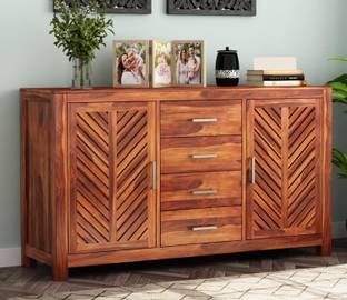 Rajasthali Wood Decor 4 Drawers and 2 Shelves Storage Wood Cabinet for Home & Living Area,Cupboard Solid Wood Cupboard