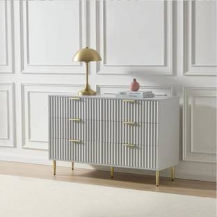 FUNITELL 6 Drawers Dresser Console Cabinet for Bedroom, Living Room, Drawing Room Engineered Wood Free Standing Sideboard