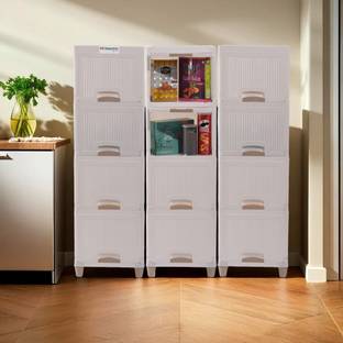 HOMESTIC by Kuber Industries 12 Units Multipurpose ( 4 + 4 + 4 ) Folding Cabinet Storage Organizer | White Plastic Free Standing Cabinet