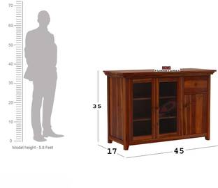 Furniture Mart itchen Crockery Cabinet Glass Door Storage Cabinet Unit Solid Wood Free Standing Sideboard