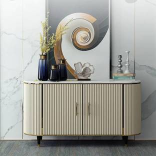 NG Decor Modern Beige Faux Marble and MDF 2-Door Sideboard Cabinet with Metal Handles Engineered Wood Free Standing Sideboard