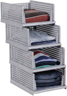 Marmik 4 Layer Foldable Sliding Drawer Organizer Wardrobe Cupboard for Clothes Plastic Free Standing Cabinet