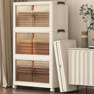 SNKR ESSENTIALS 3 Layer Foldable Cabinet Plastic Cupboard For Storage Plastic Modular Drawer Plastic Free Standing Cabinet